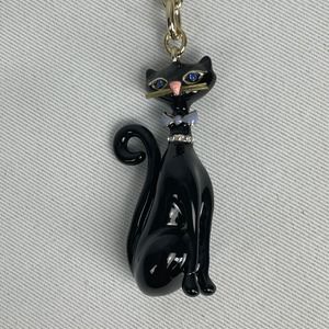Kate Spade New York Enamel Black Cat Keychain with Dust Bag